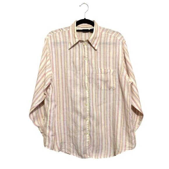 VTG GAP Women's Linen Top Multicolored-Pastel Button-Up Sz M Coastal Preppy Soft - Picture 2 of 7